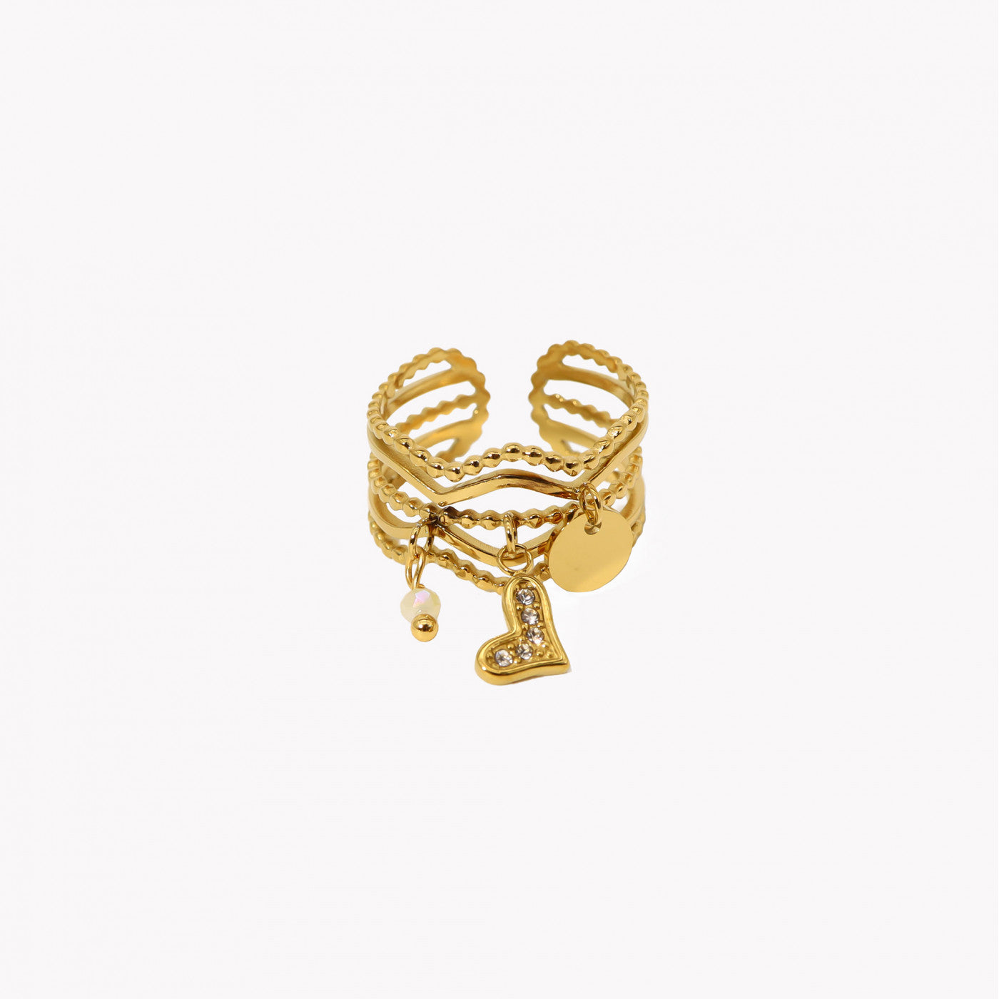 Bague réglable en acier avec coeur