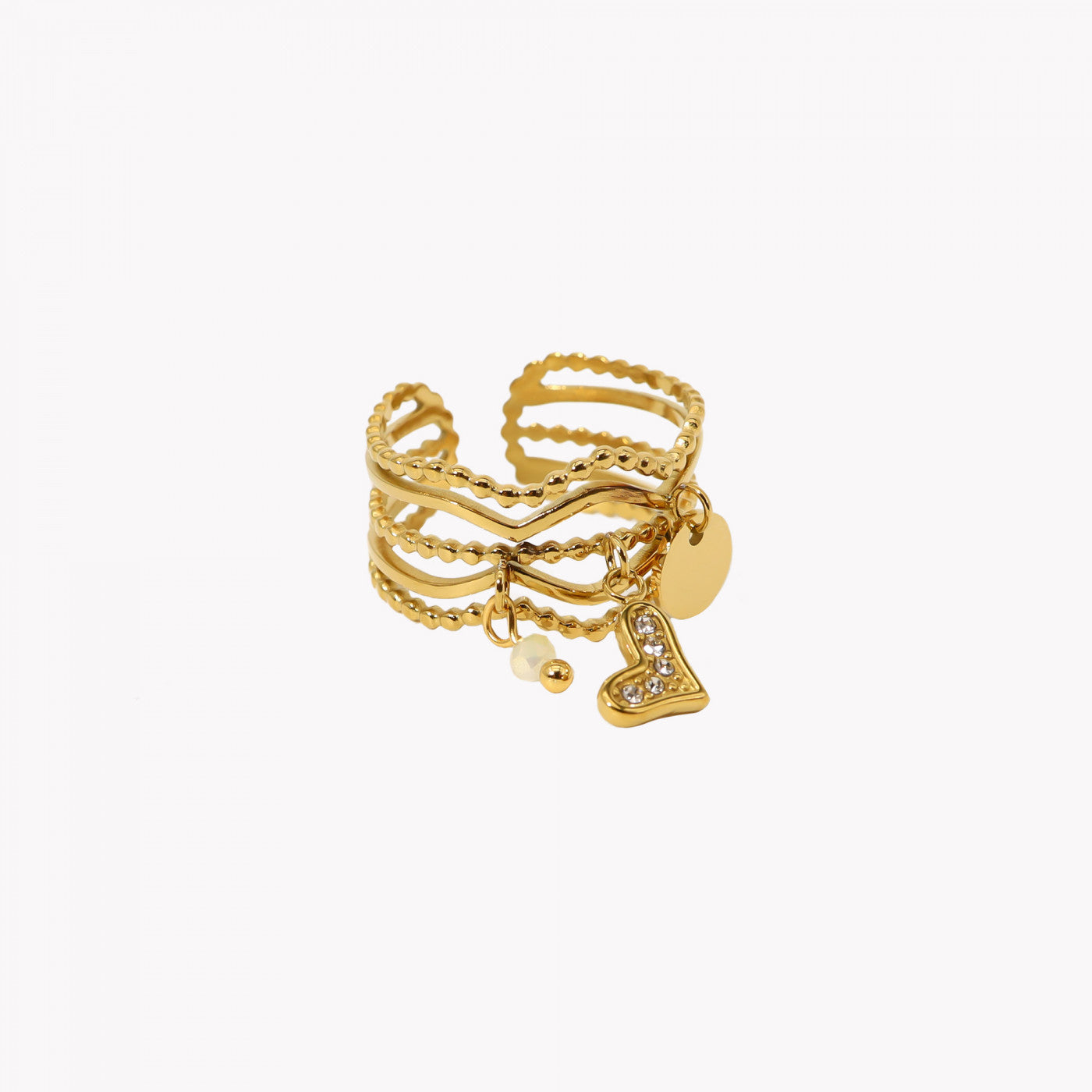 Bague réglable en acier avec coeur