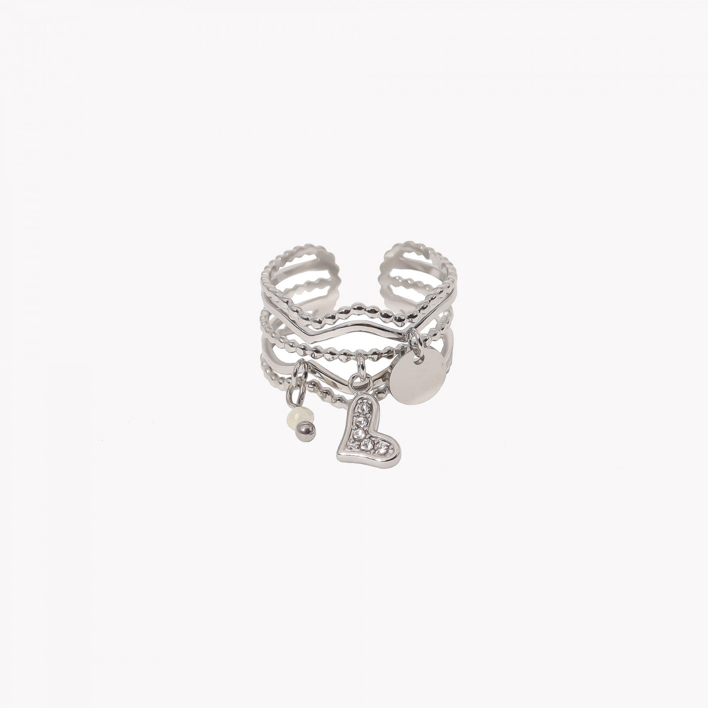 Bague réglable en acier avec coeur
