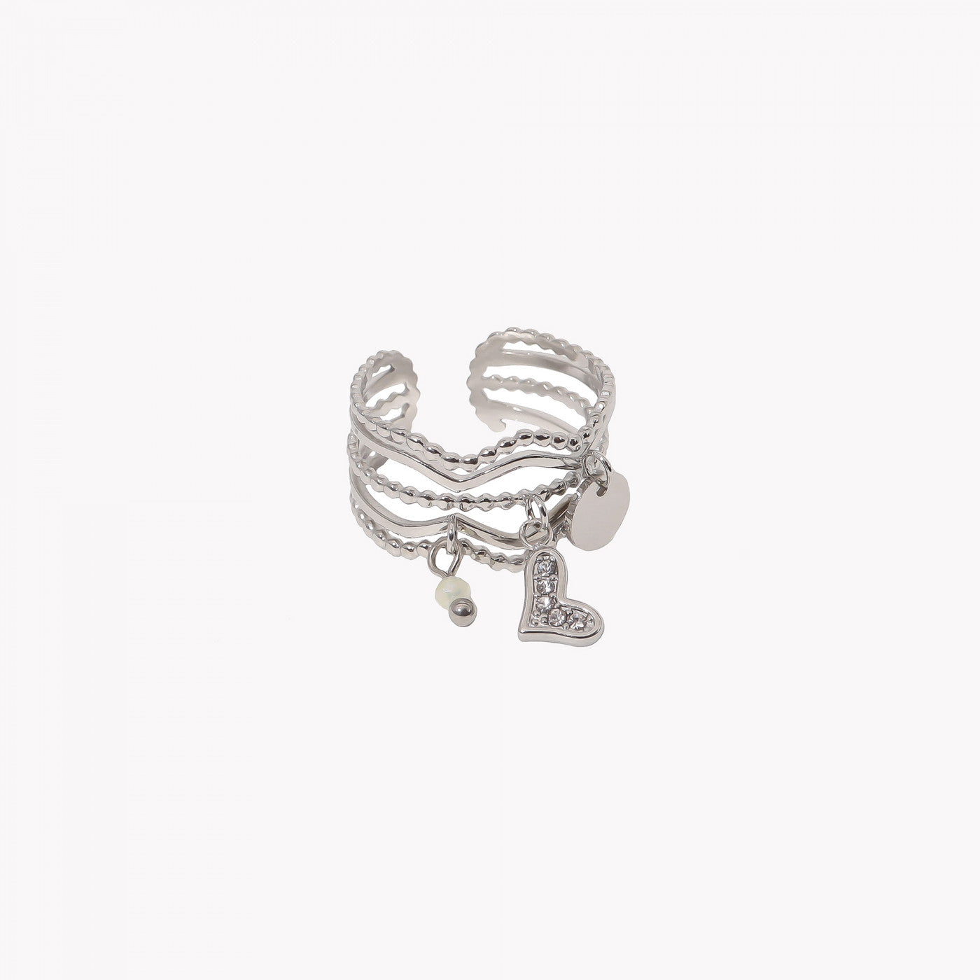 Bague réglable en acier avec coeur