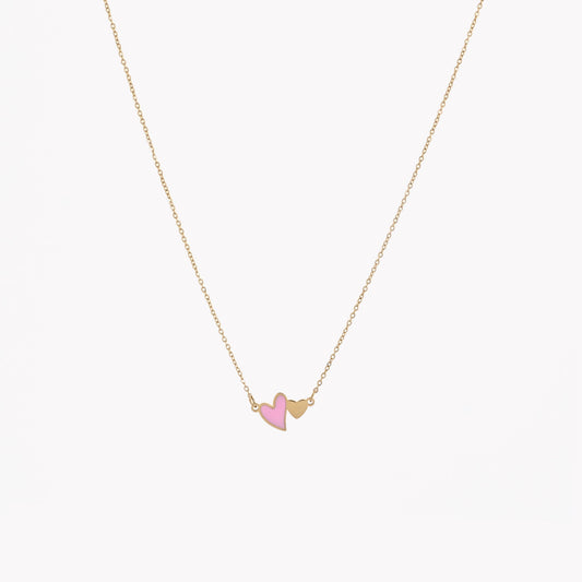 Double heart gold steel necklace