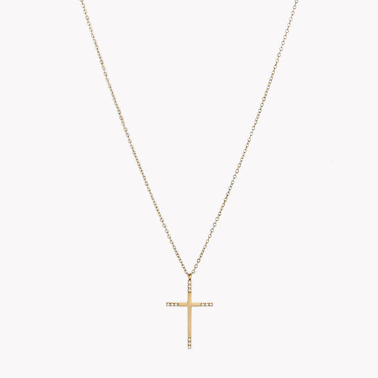 Steel necklace with cross and zircons