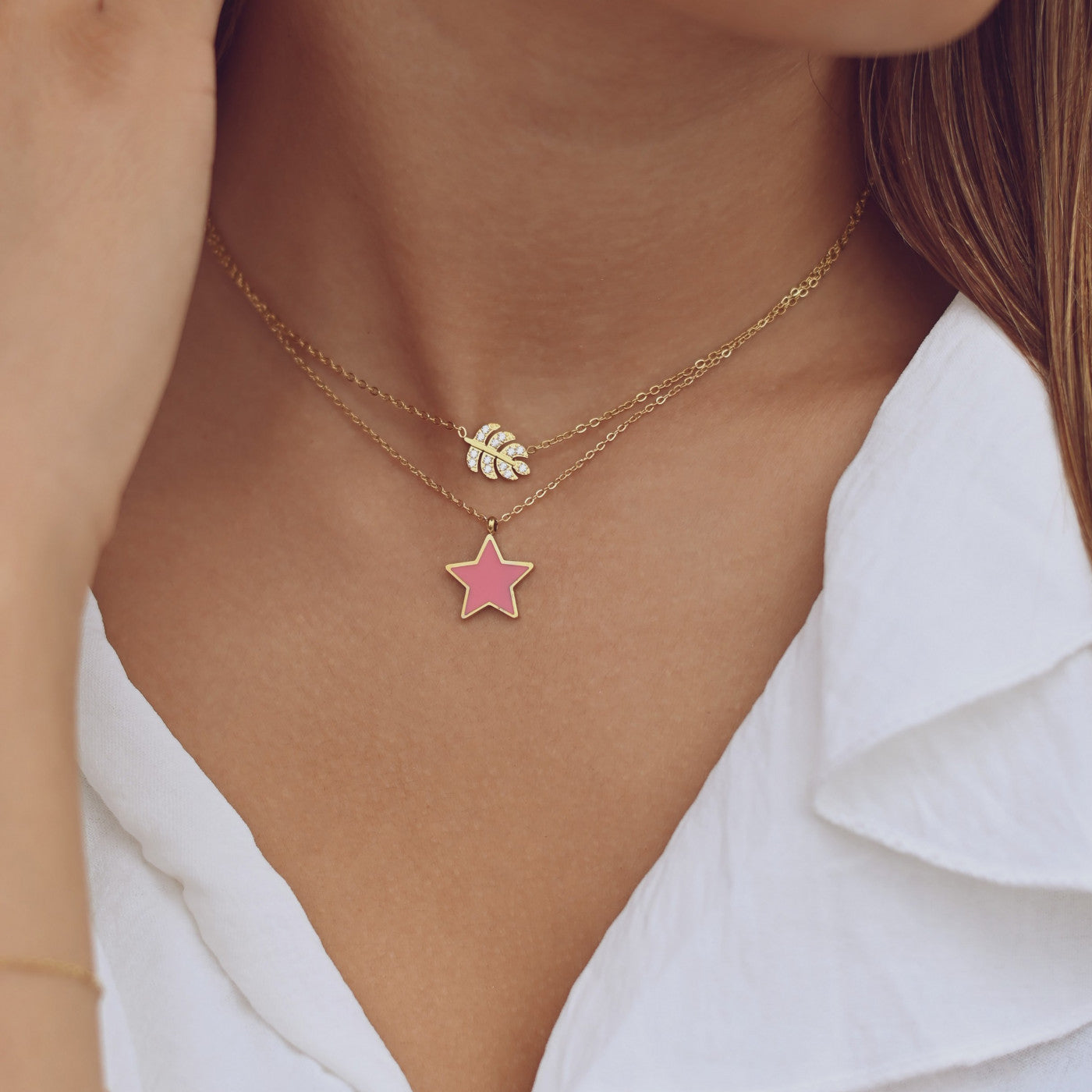 Pink star steel necklace