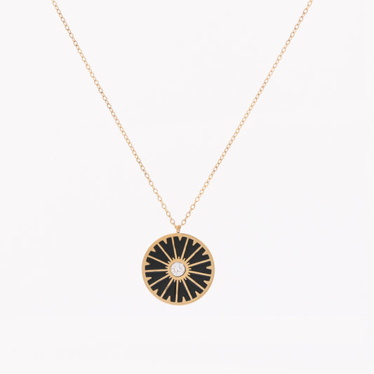 Black wheel steel necklace